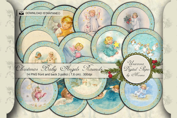 Christmas Baby Angel Round Collage Sheet Illustrations