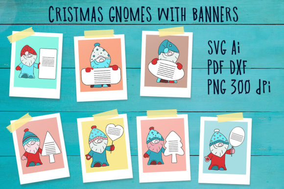 Christmas Gnomes with Banners Illustrations