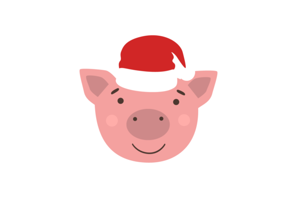 Christmas Hat and Animal Head Pigs Illustrations