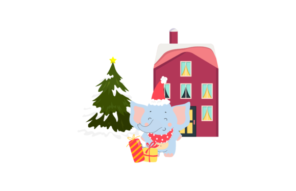 Christmas Illustration Animal Elephant for Commercial Use