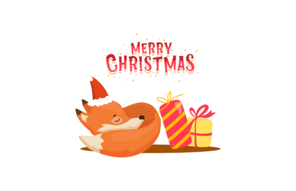 Christmas Illustration Fox Sleep Present