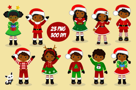 Christmas Kids African American Illustrations for Digital Selling
