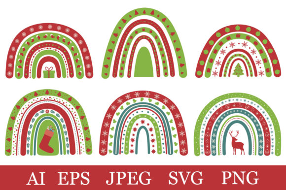 Christmas Rainbow. Rainbow Sublimation Illustrations for Crafting