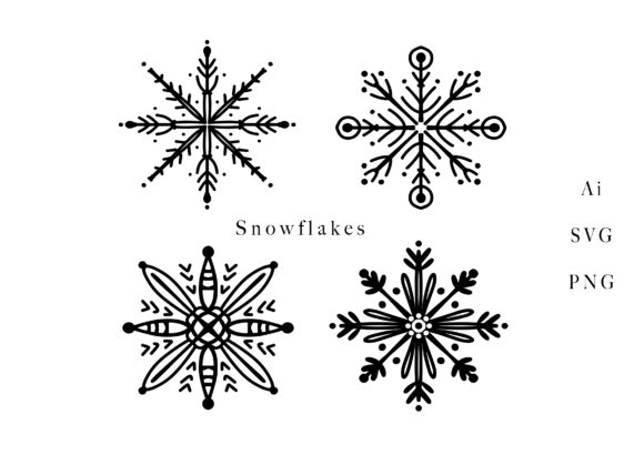 Christmas Snowflakes Silhouette Illustrations for Digital Selling
