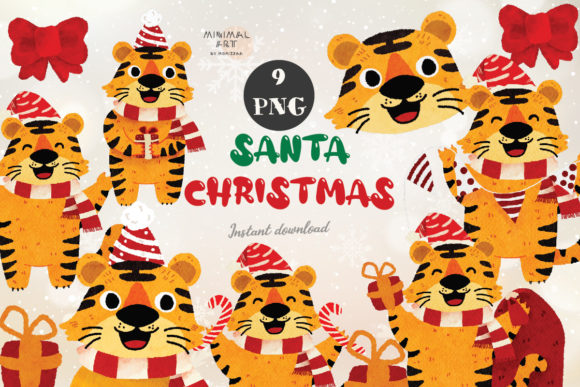 Christmas Tiger Cute Clip Art PNG for Local Business Branding