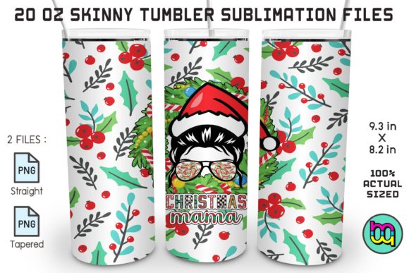 Christmas Tumbler Mom Life Messy Bun Illustration