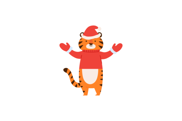Christmas Winter Tiger Animal Decoration Illustrations
