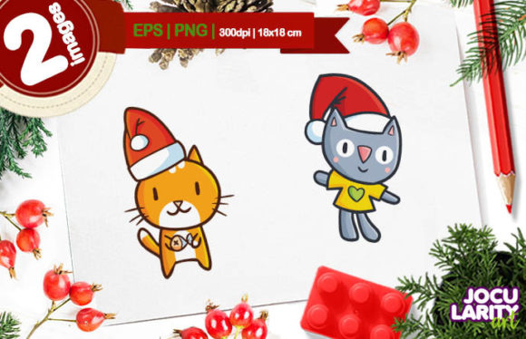 Cute Christmas Cat Cartoon Illustration for Branding and Design