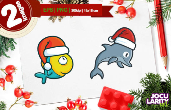 Cute Christmas Fish Cartoon Illustration for Website and Editorial Use