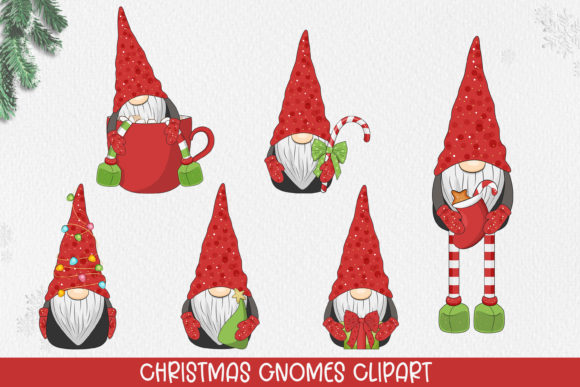 Cute Christmas Gnomes Clipart Illustrations