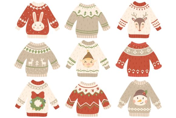 Cute Christmas Sweater Set Illustrations