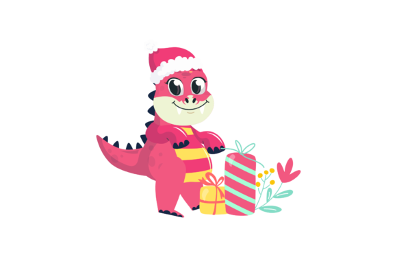 Dino Christmas Illustration Pink Animal