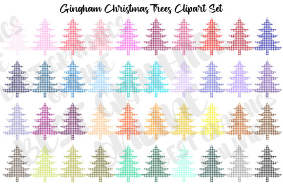 Gingham Christmas Tree Clipart Set Illustrations