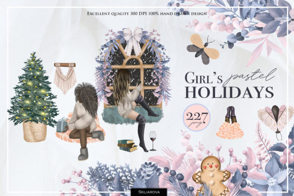 Girl’s Pastel Christmas Holidays Illustrations