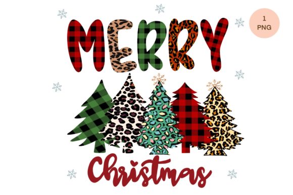 Merry Christmas Plaid Leopard Tree Illustration