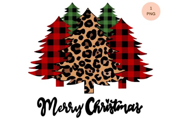 Merry Christmas Plaid Leopard Trees Illustration