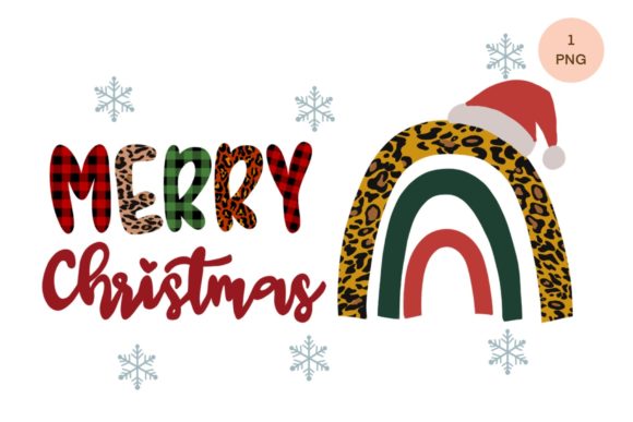 Merry Christmas Rainbow Leopard Plaid Illustration