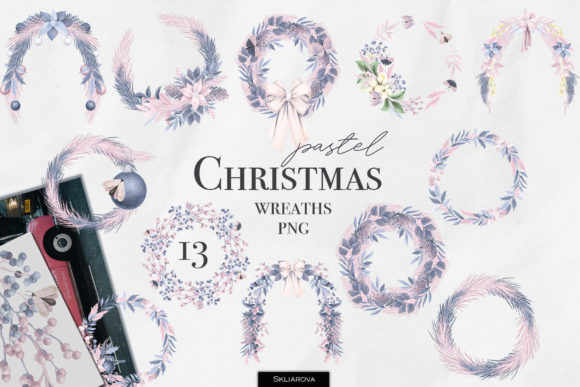 Pastel Christmas Wreaths Illustrations for Festive Branding