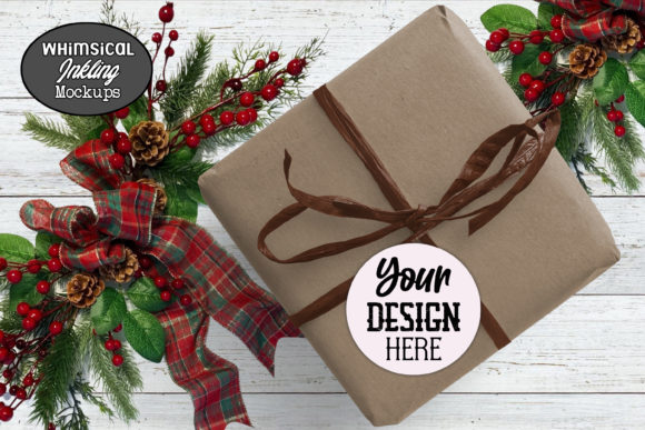 Round Christmas Sticker Mockup for Local Business Branding